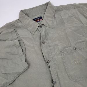 Gordie Howe‎ Brand Men's L Large Olive Drab Short Sleeve Button Front Silk Shirt